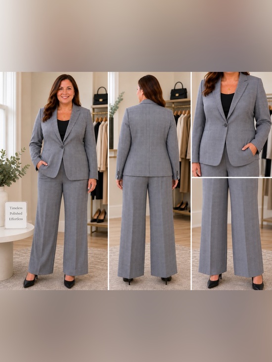 Emily... Pants - Emily Womens Gray Glen Plaid 2-Piece Pant Suit Size 16 Career Blazer Office Work